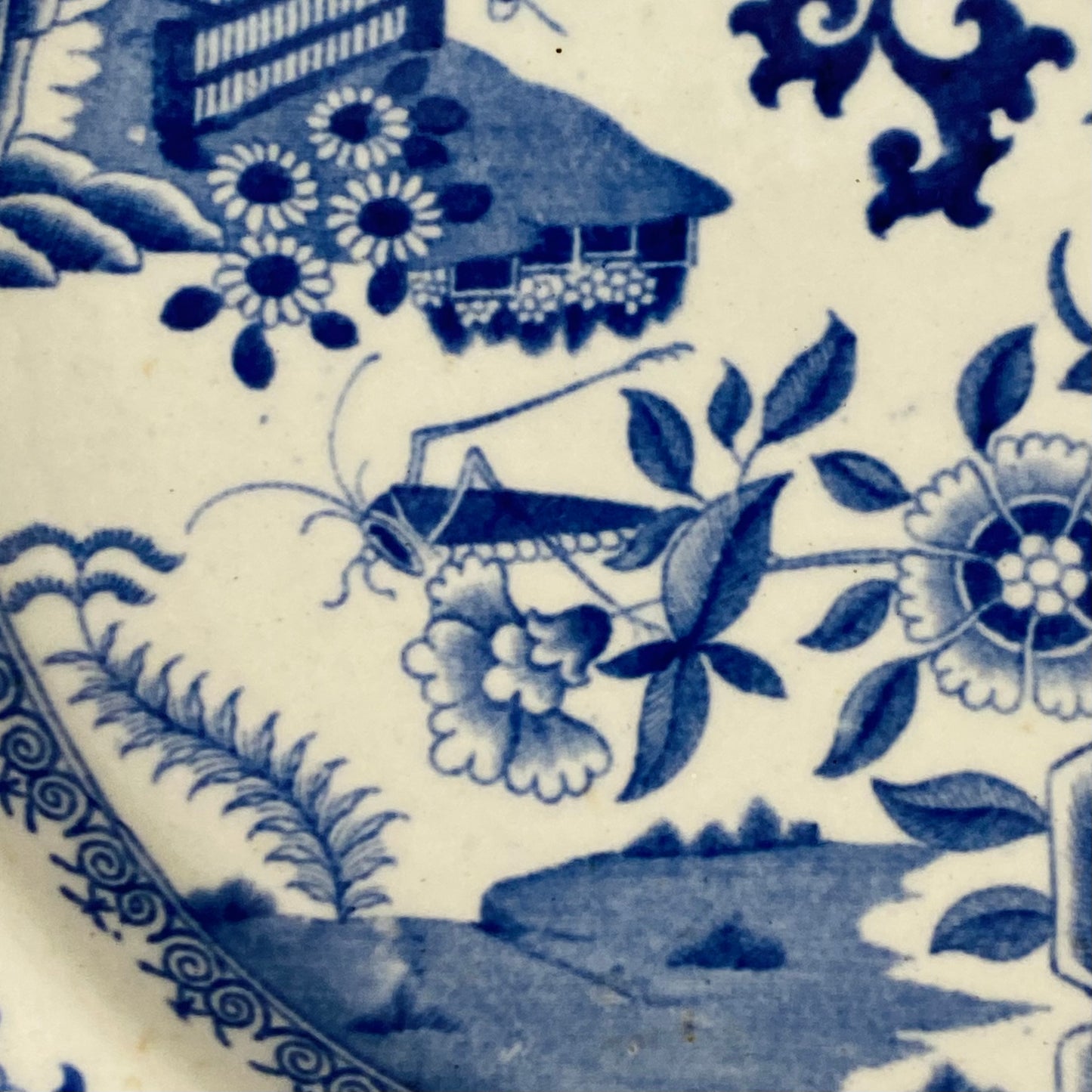 Spode Antique 2 Plates Stone China Grasshopper Pattern c1815 VGC