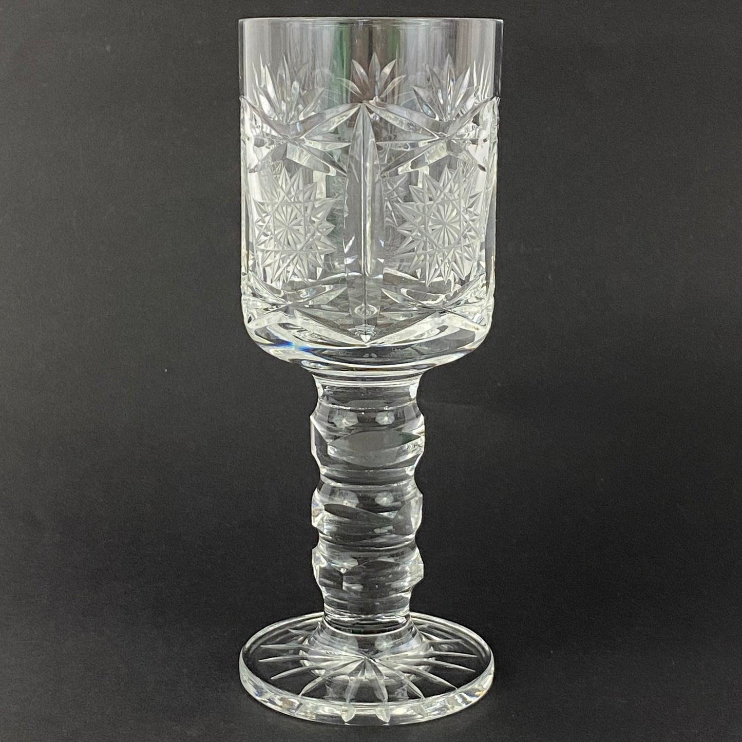 Six Chalice Glass Goblets Bohemian Cut Star & Fan Heavy VTG Hand Cut Crystal
