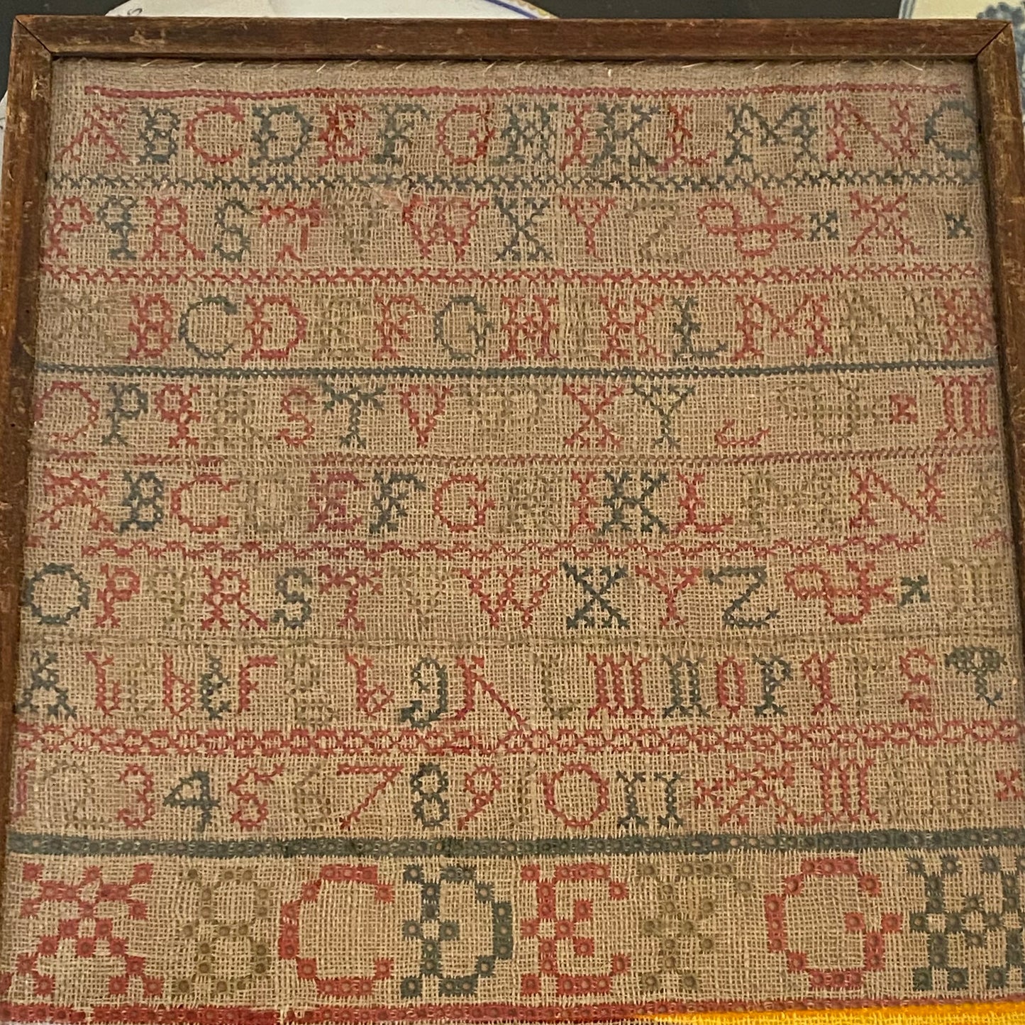 Antique Alphabet & Motif Needlework Sampler Dated 1792 Georgian Folk Art