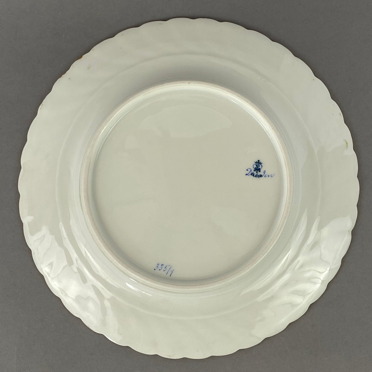 Antique Dresden Porcelain Plate Pair Floral Gold Gilt Rococo Revival Shell Rim