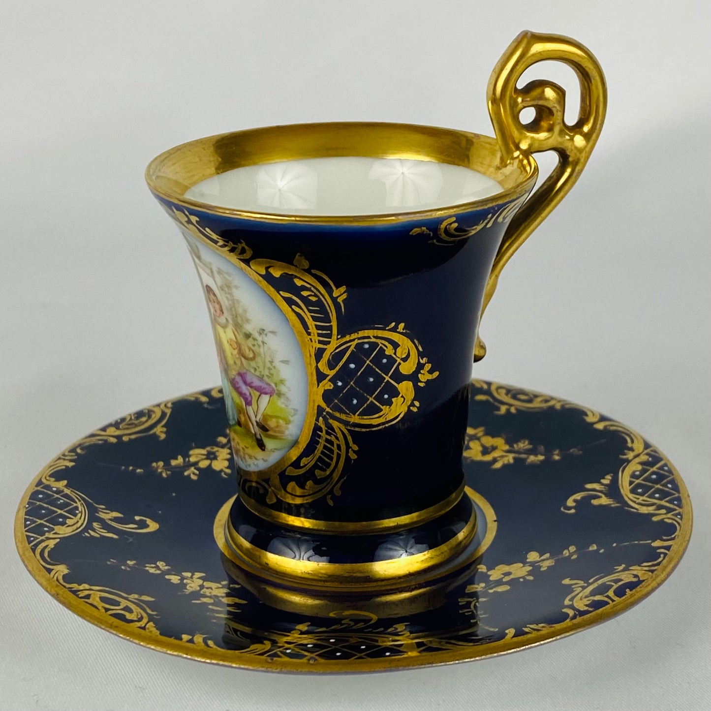 2 Antique c1890 Austrian Royal Vienna~ Demitasse Espresso Cup & Saucer Gold Gilt