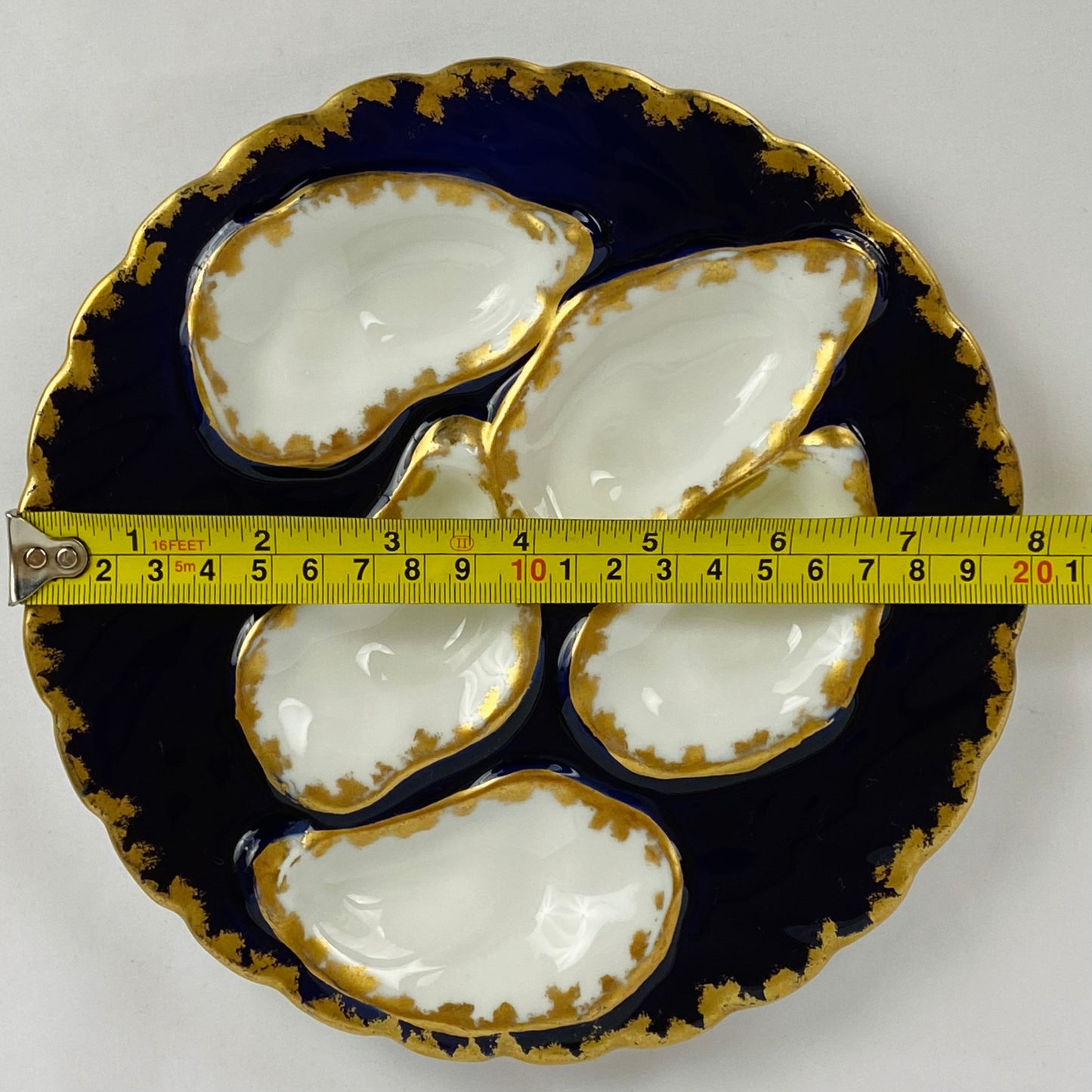 6 Antique Porcelain Limoges Cobalt Blue & Gold Oyster Plates