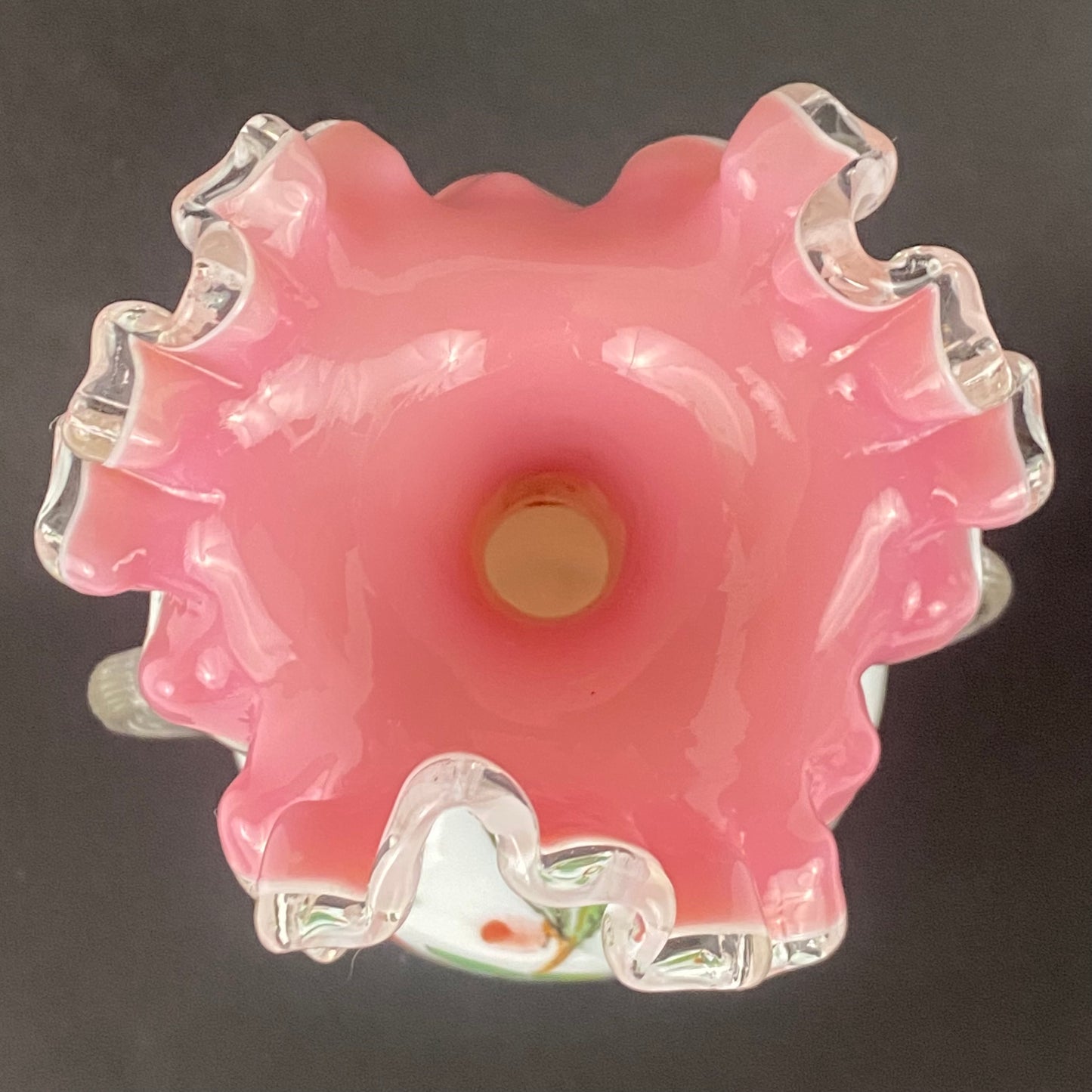Rare Pair Fenton Vases Vtg c1940s Silver Crest Ruffle Milk Glass Pink & White