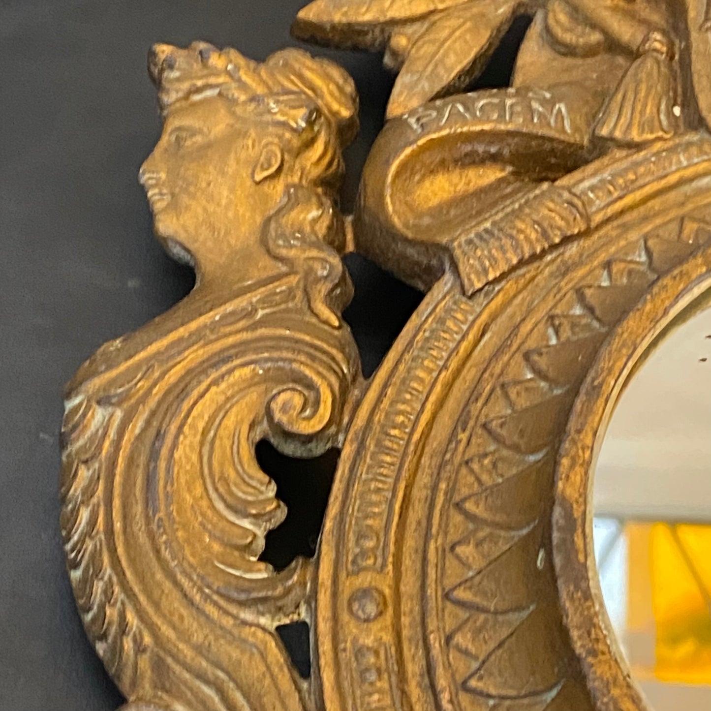Antique French Patriotic Military Mirror Latin Motto ~ Peace & War Prepare c1870