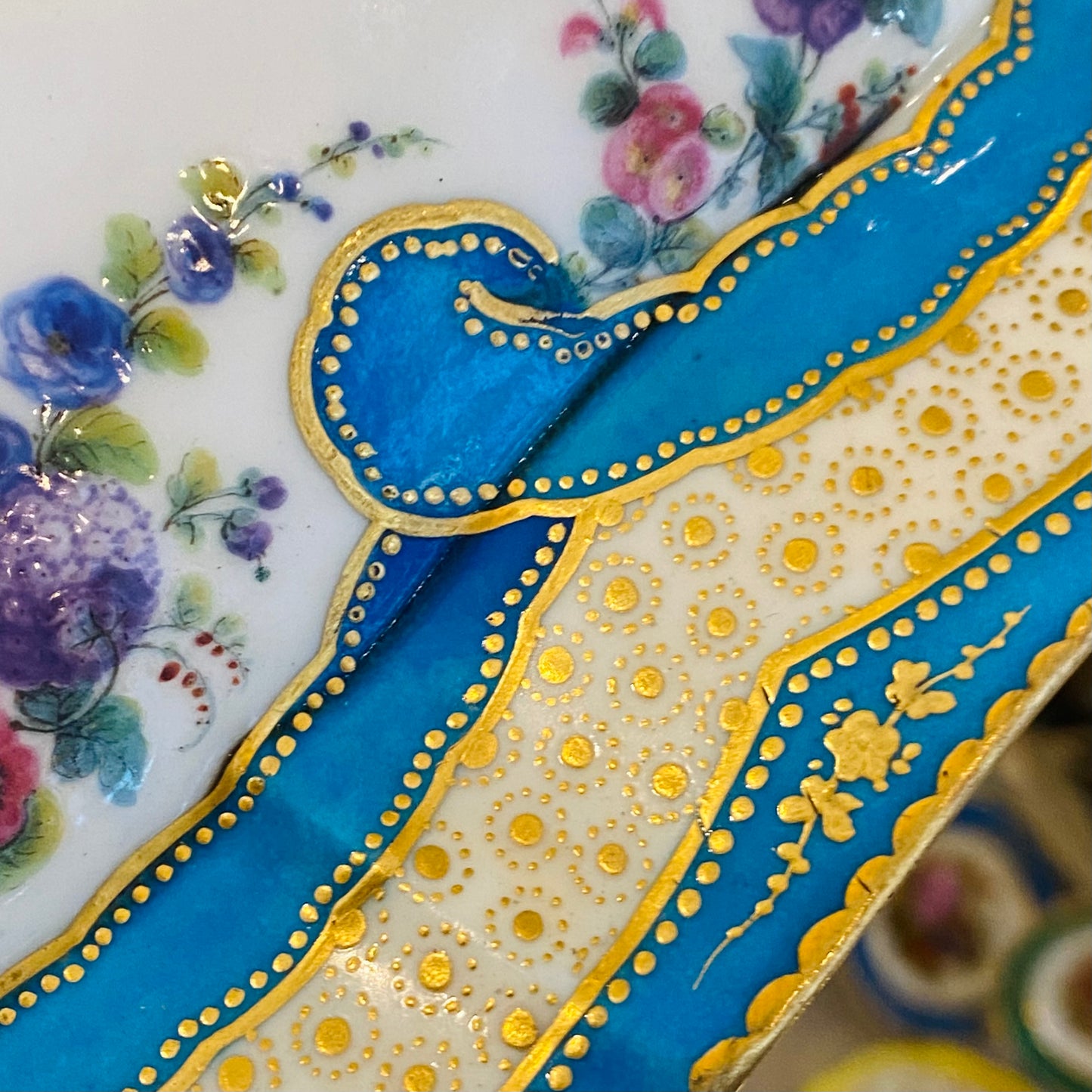 Antique French Sevres Porcelain Lozenge Cabinet Plate Cherub Gold Gilt