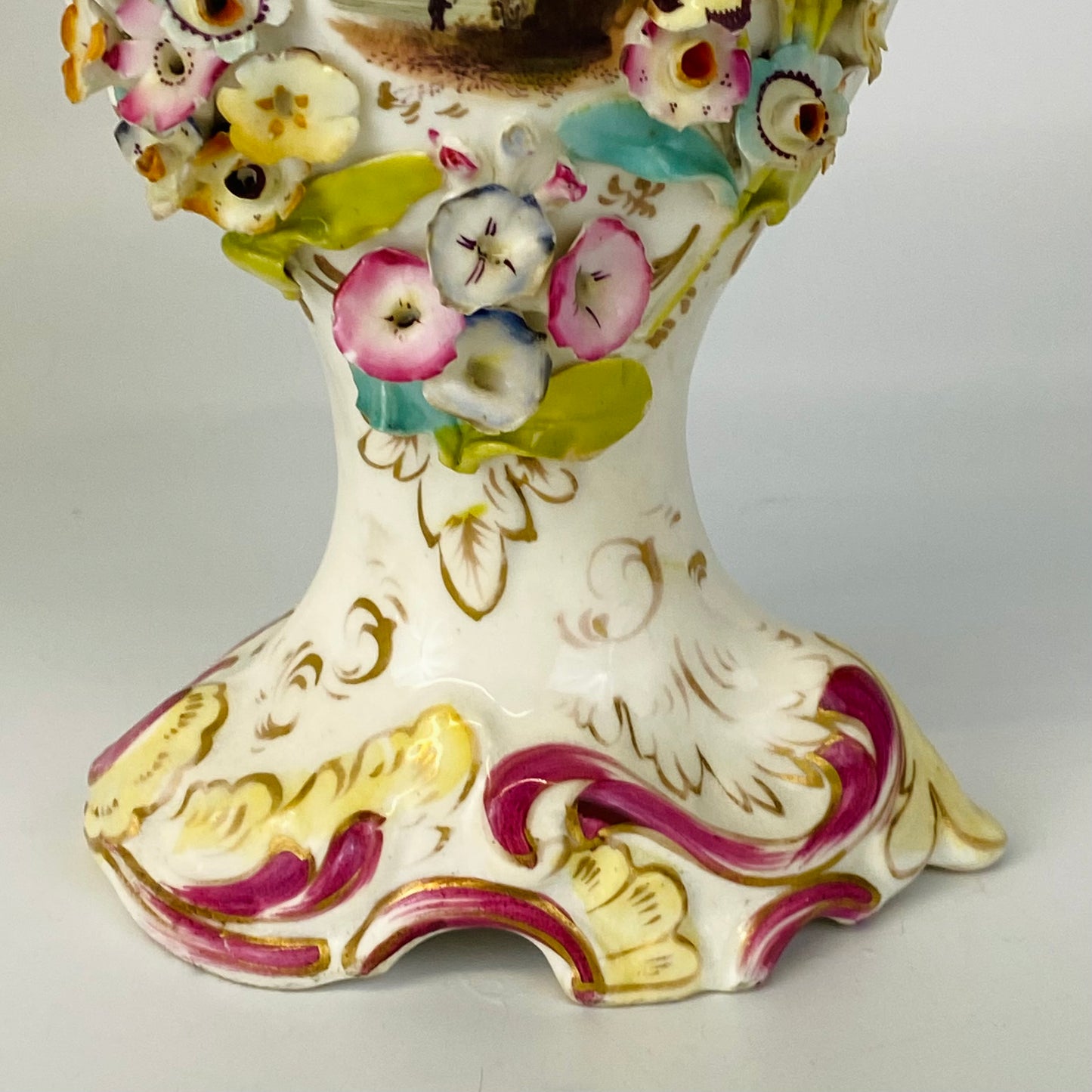 Antique Pair c1840 Vases Coalbrookedale Coalport Floral Encrusted Porcelain VGC