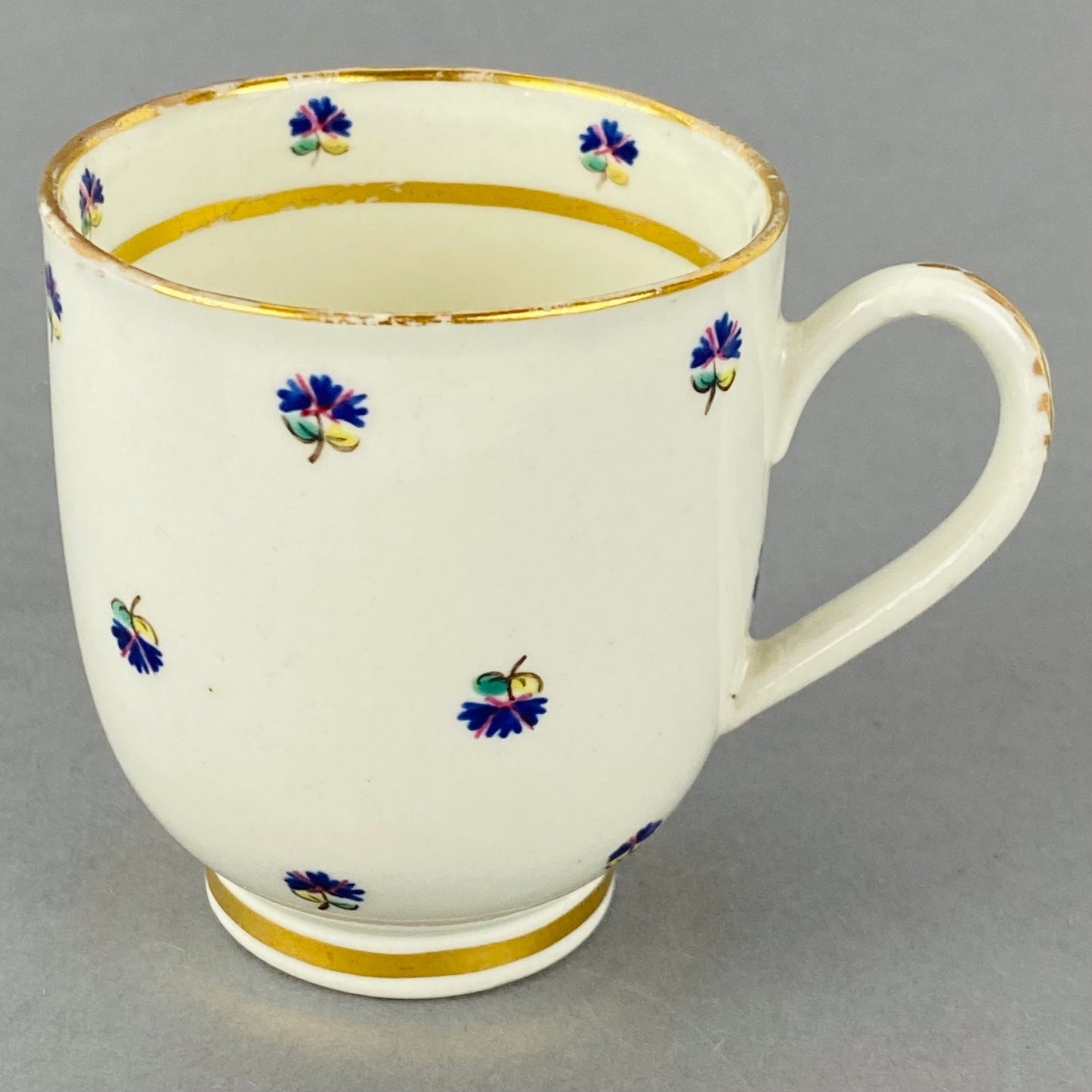 Set of 4 Caughley Cornflower Coffee Cups Gold Gilt 18thc Antique English Porcelain