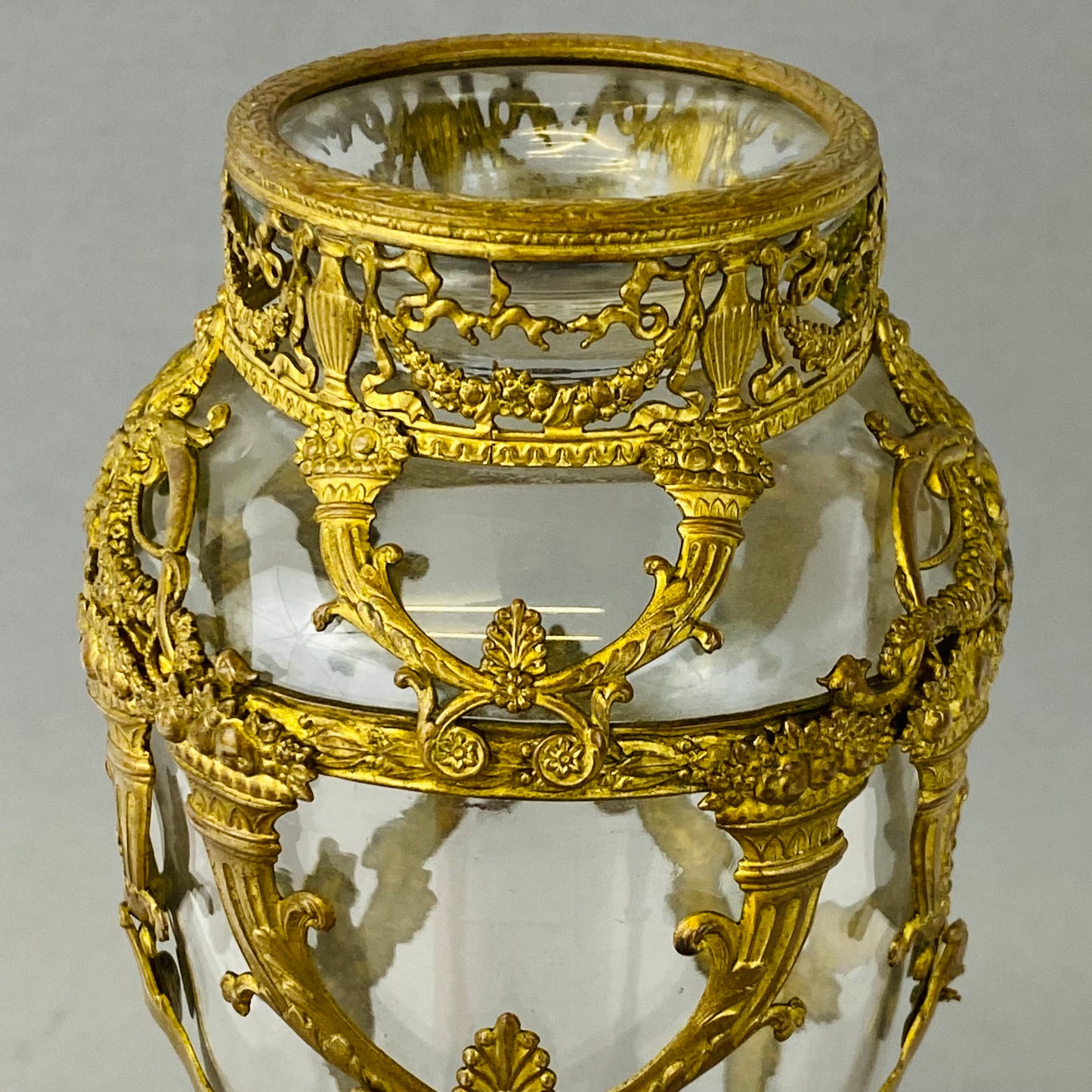 Antique 19thc French Baccarat Empire Glass Vase Neoclassical Ormolu Bronze