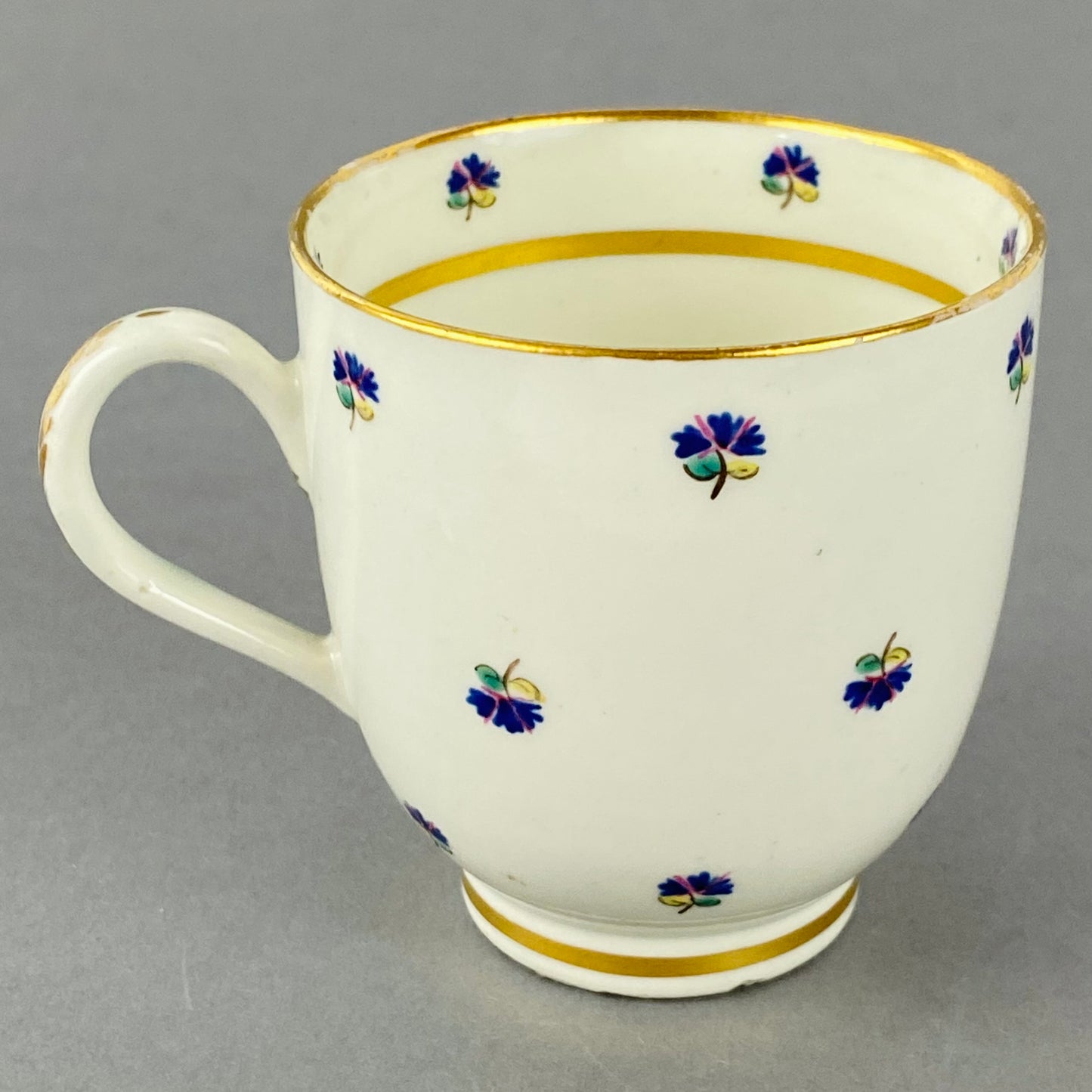 Set of 4 Caughley Cornflower Coffee Cups Gold Gilt 18thc Antique English Porcelain