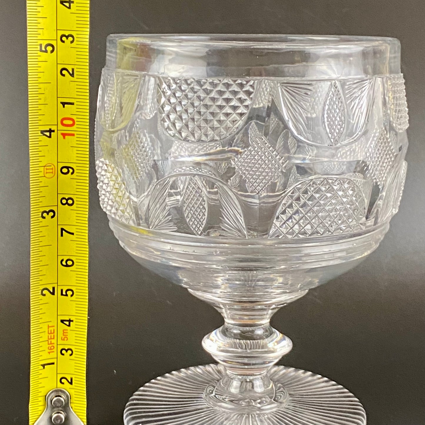 Regency Rummer Antique 19thc Anglo / Irish Glass Large Crystal Hand Cut Goblet 5"