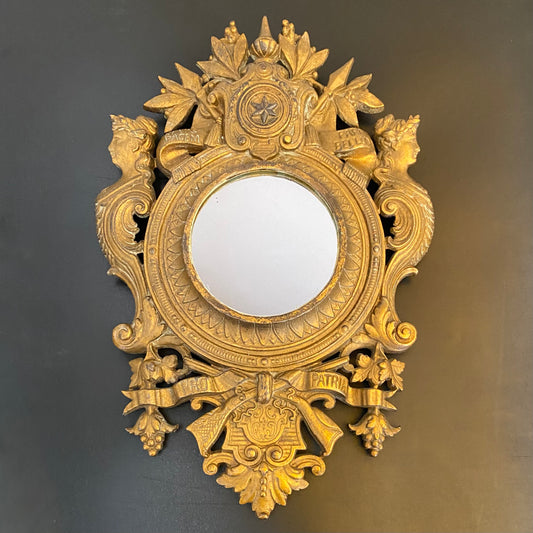 Antique French Patriotic Military Mirror Latin Motto ~ Peace & War Prepare c1870