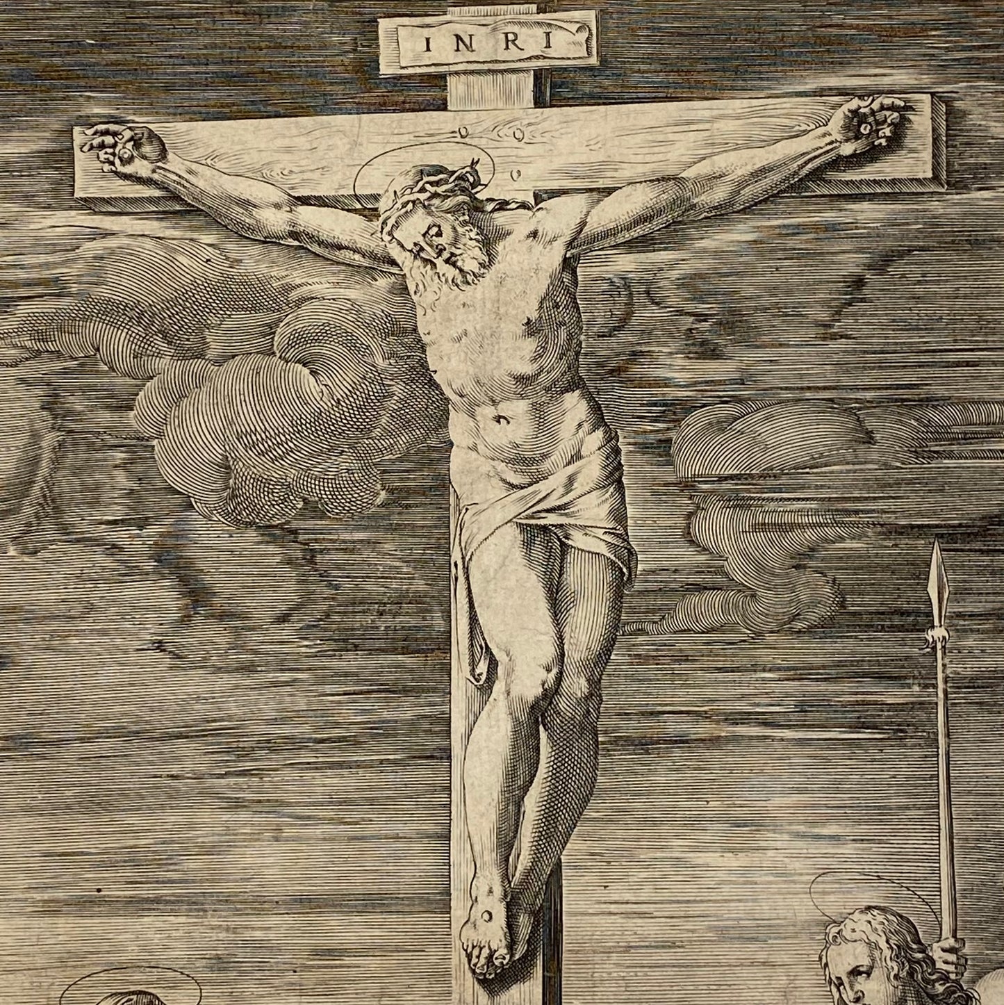 Antique Renaissance Crucifixion Engraving c.1568 by Clovio, Cort, Lafreri Print