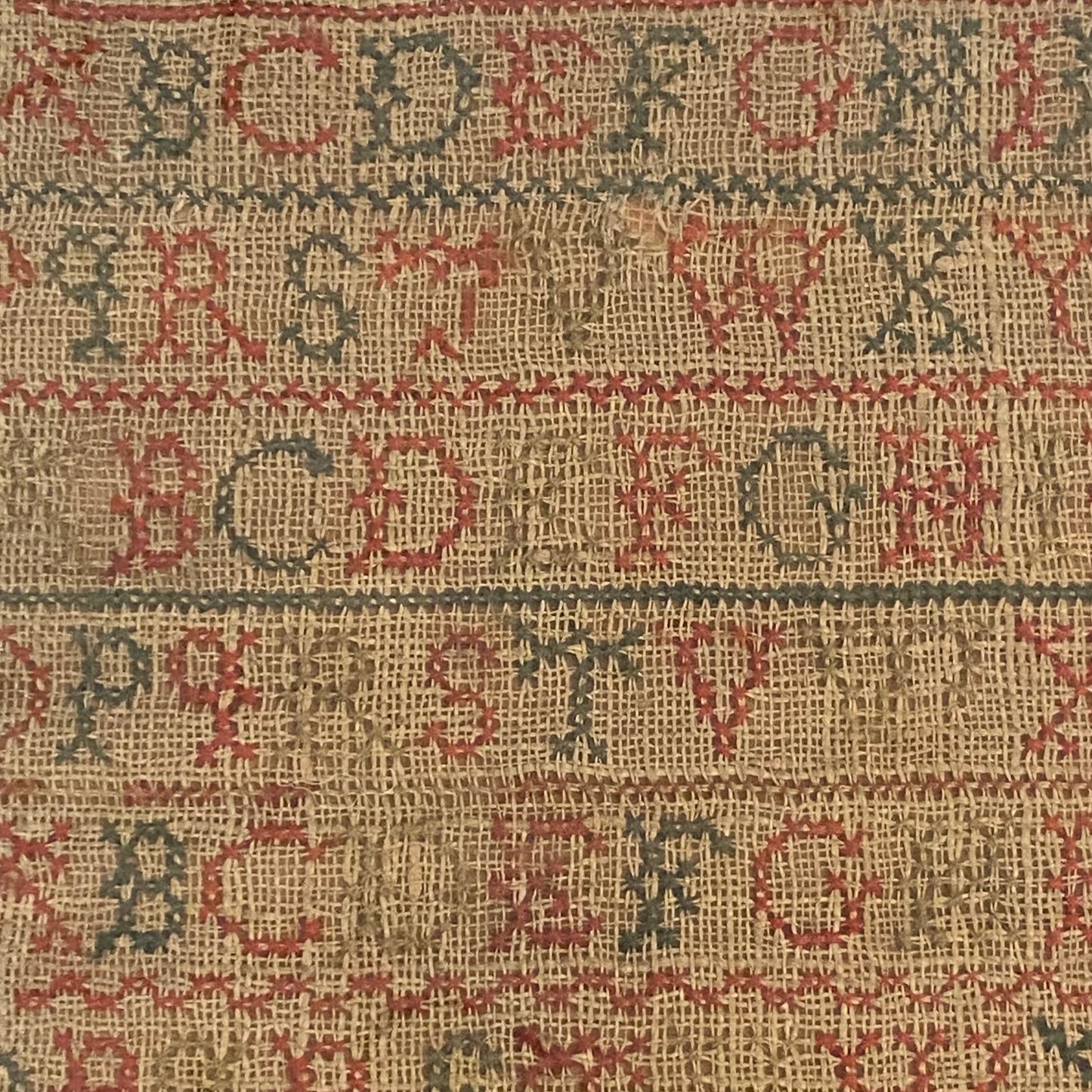 Antique Alphabet & Motif Needlework Sampler Dated 1792 Georgian Folk Art