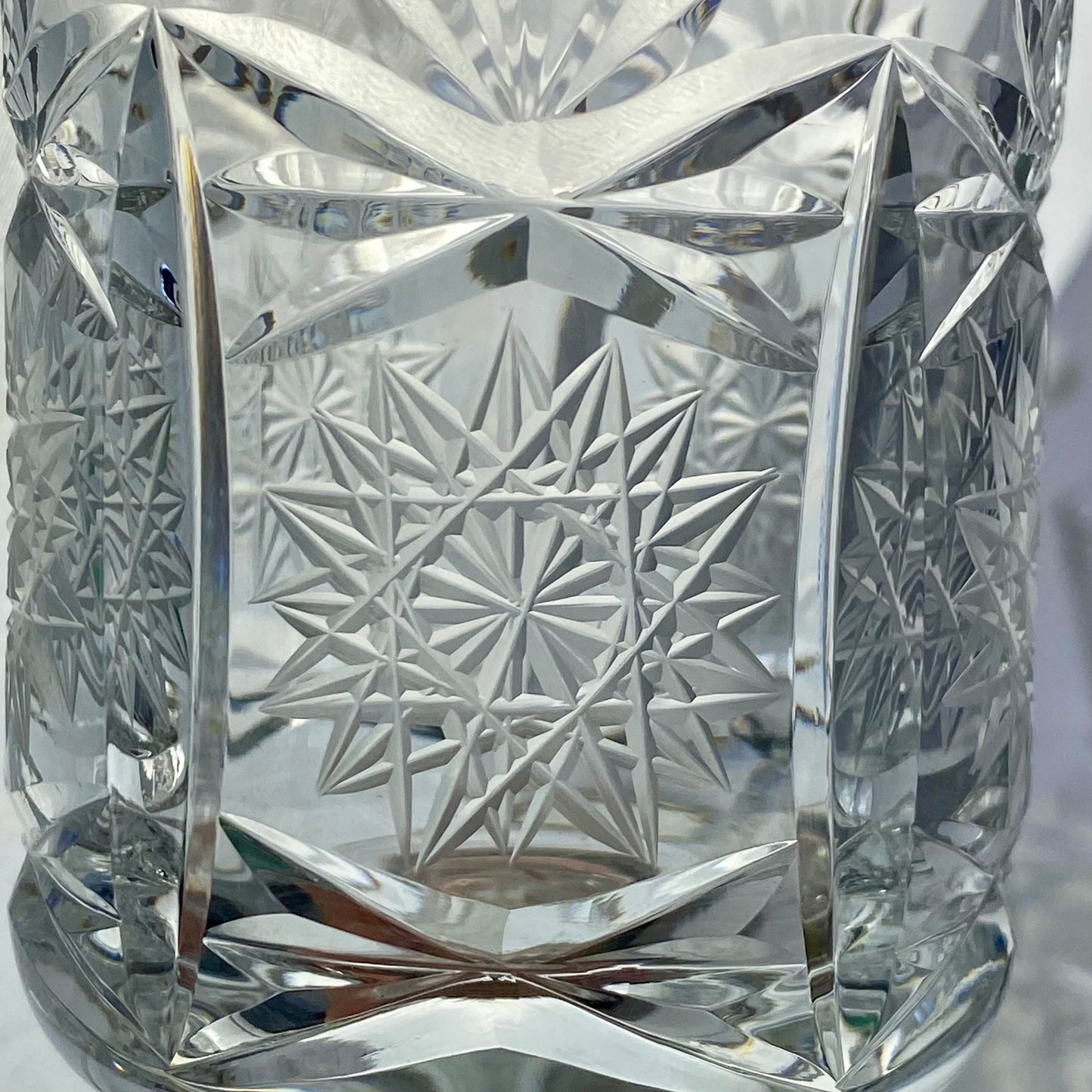 Six Chalice Glass Goblets Bohemian Cut Star & Fan Heavy VTG Hand Cut Crystal