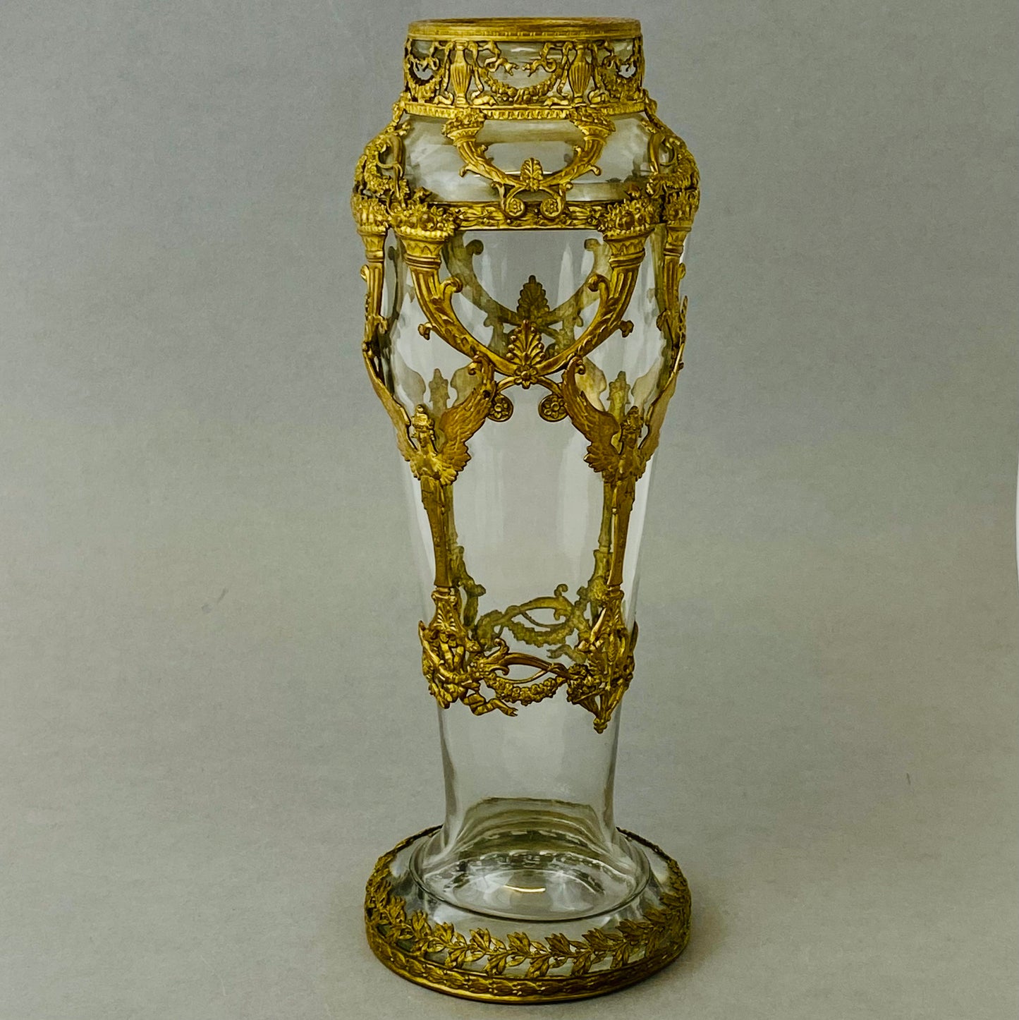 Antique 19thc French Baccarat Empire Glass Vase Neoclassical Ormolu Bronze