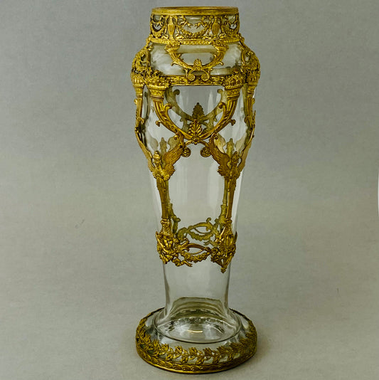 Antique 19thc French Baccarat Empire Glass Vase Neoclassical Ormolu Bronze
