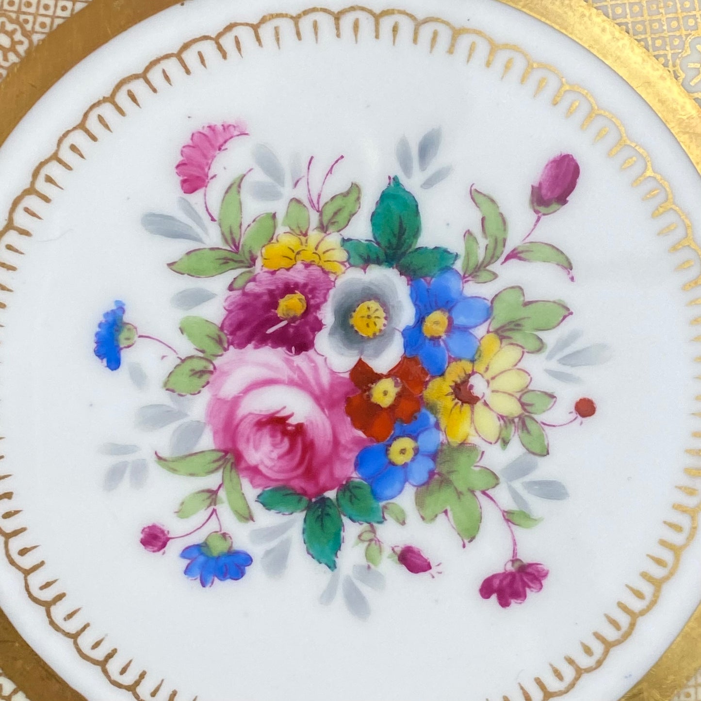 c1930 Crown Staffordshire Cup Saucer Trio & Cake Plate A13727 Cobalt Blue Pink Rose Gold Gilt