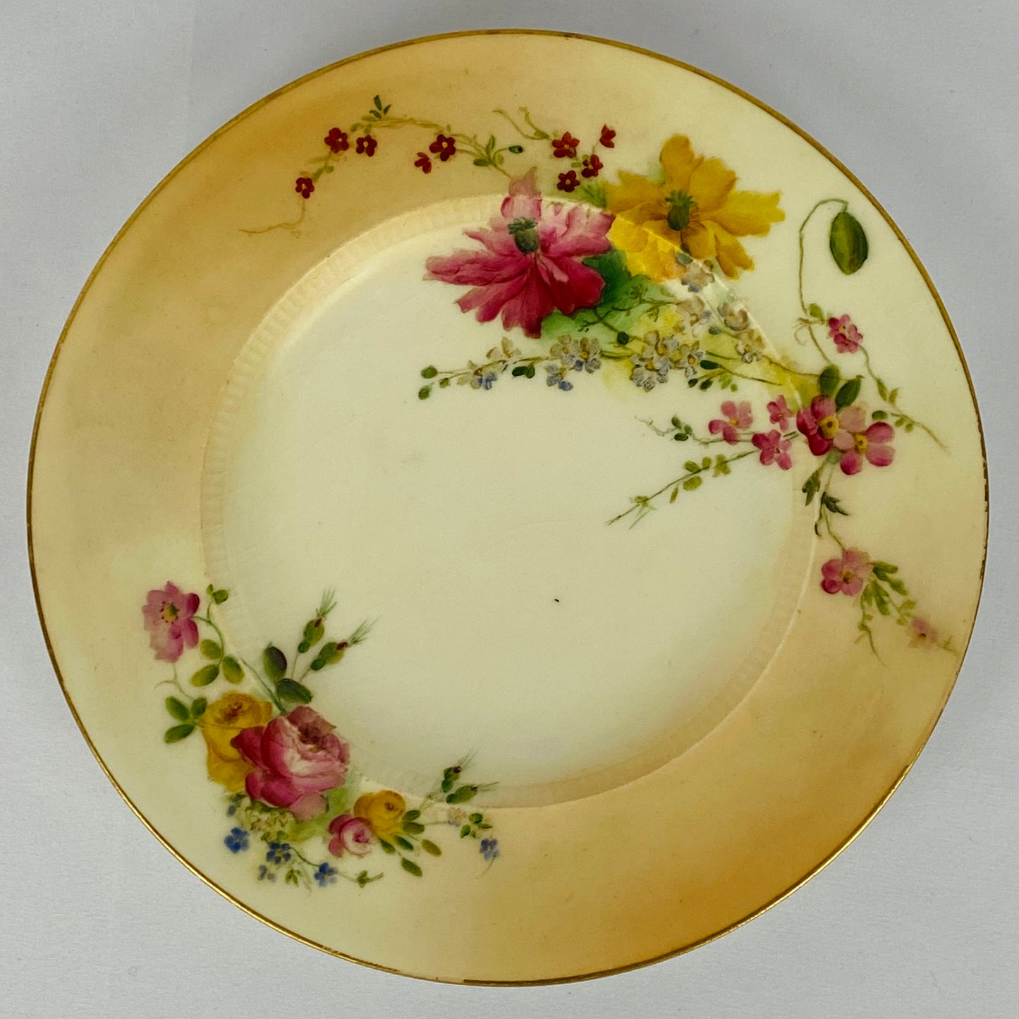 4 Royal Worcester Blush Ivory Porcelain Plates Hand Painted antique c1904 Gold Gilt