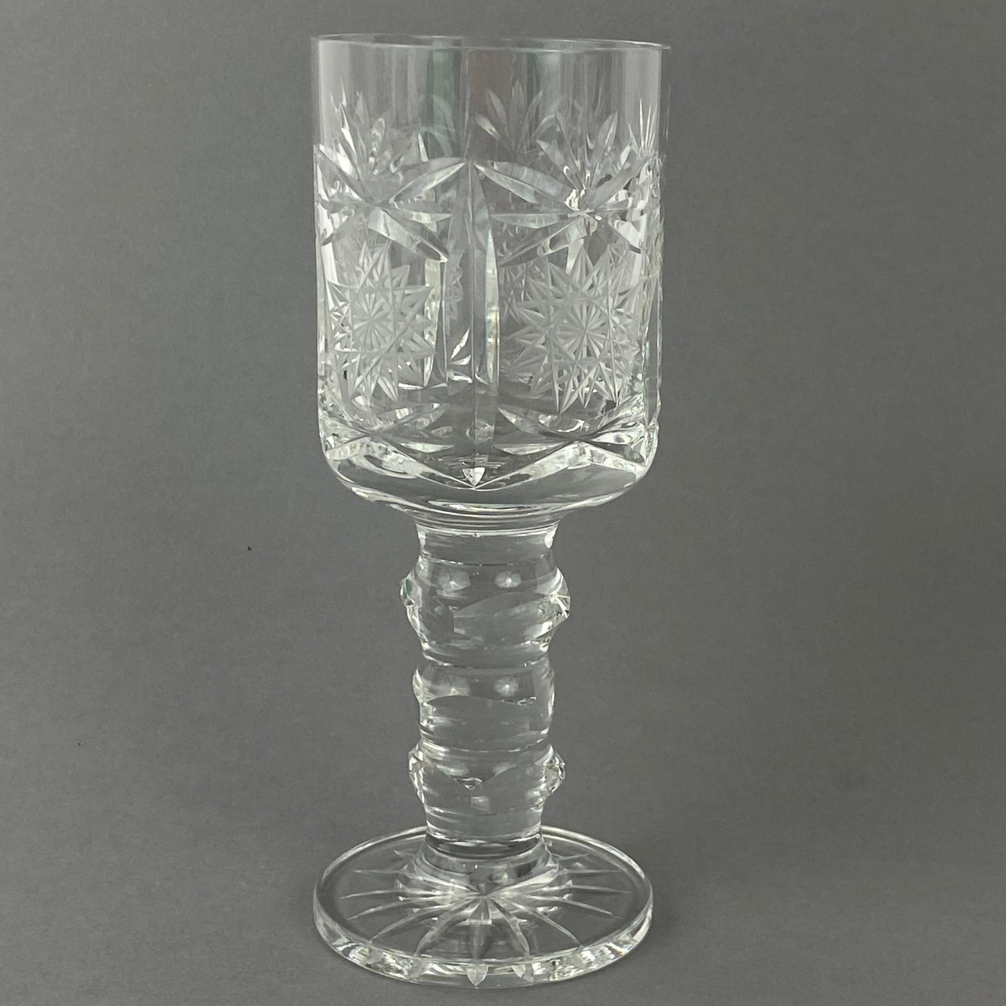 Six Chalice Glass Goblets Bohemian Cut Star & Fan Heavy VTG Hand Cut Crystal