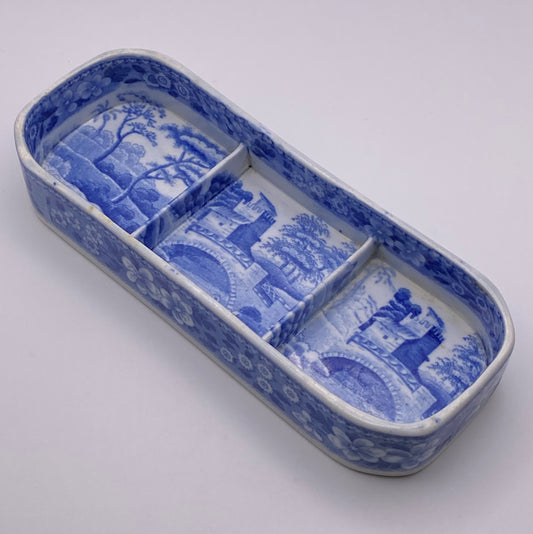 Spode Tower Pattern Razor Box Rare Early 19thc Blue Transfer Antique Pottery