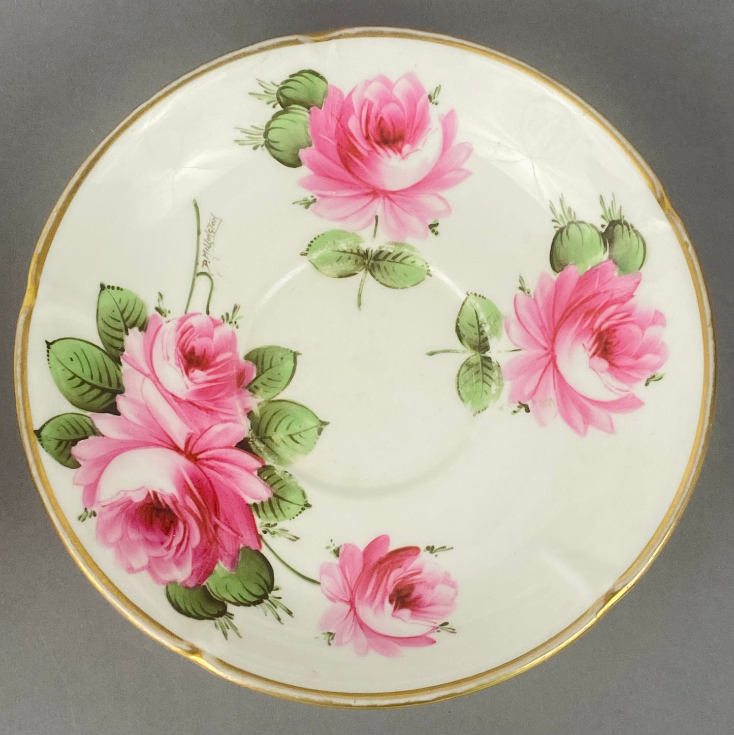 Antique Hammersley Breakfast Cup & Saucer Artist D Millington Pink Rose #13677