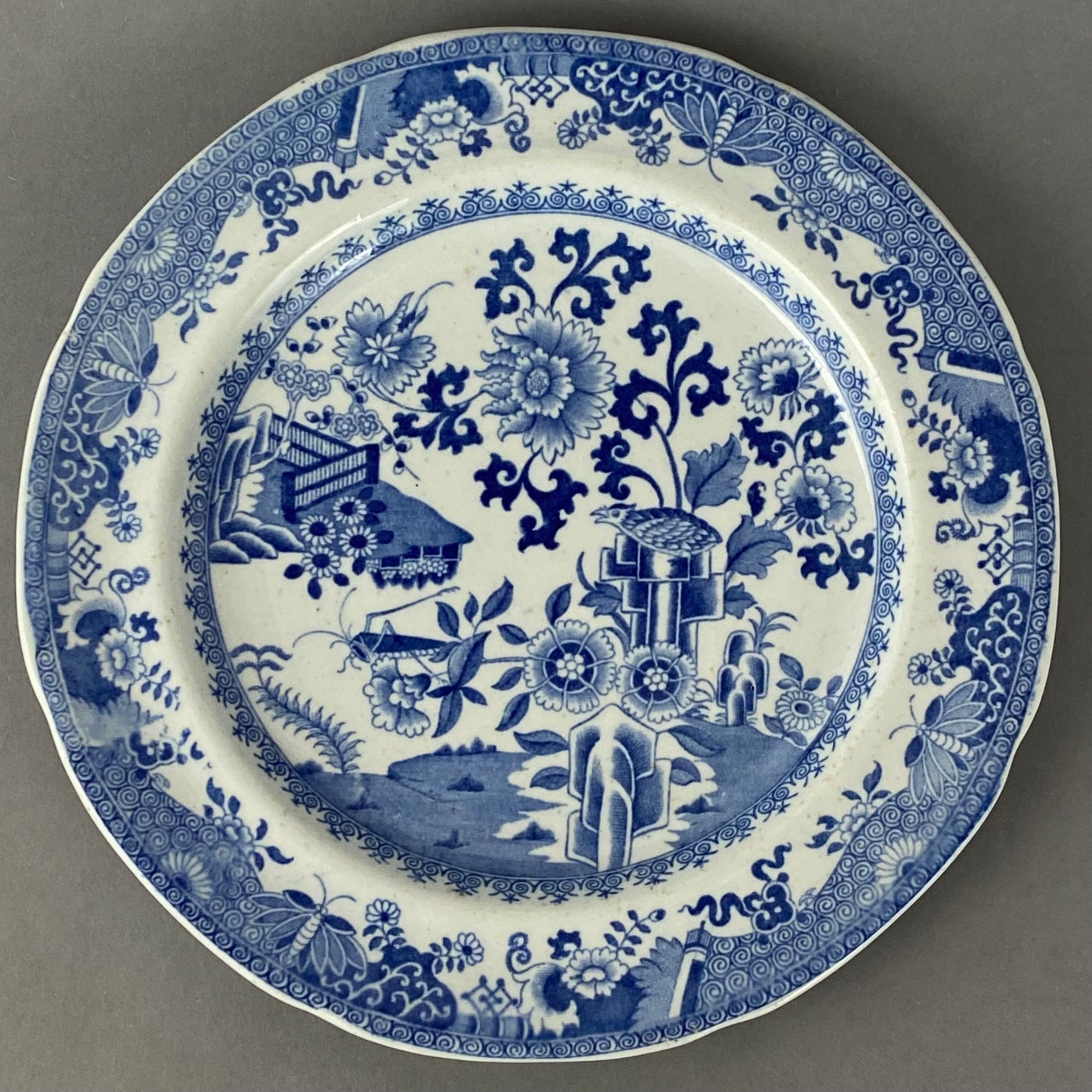 Spode Antique 2 Plates Stone China Grasshopper Pattern c1815 VGC