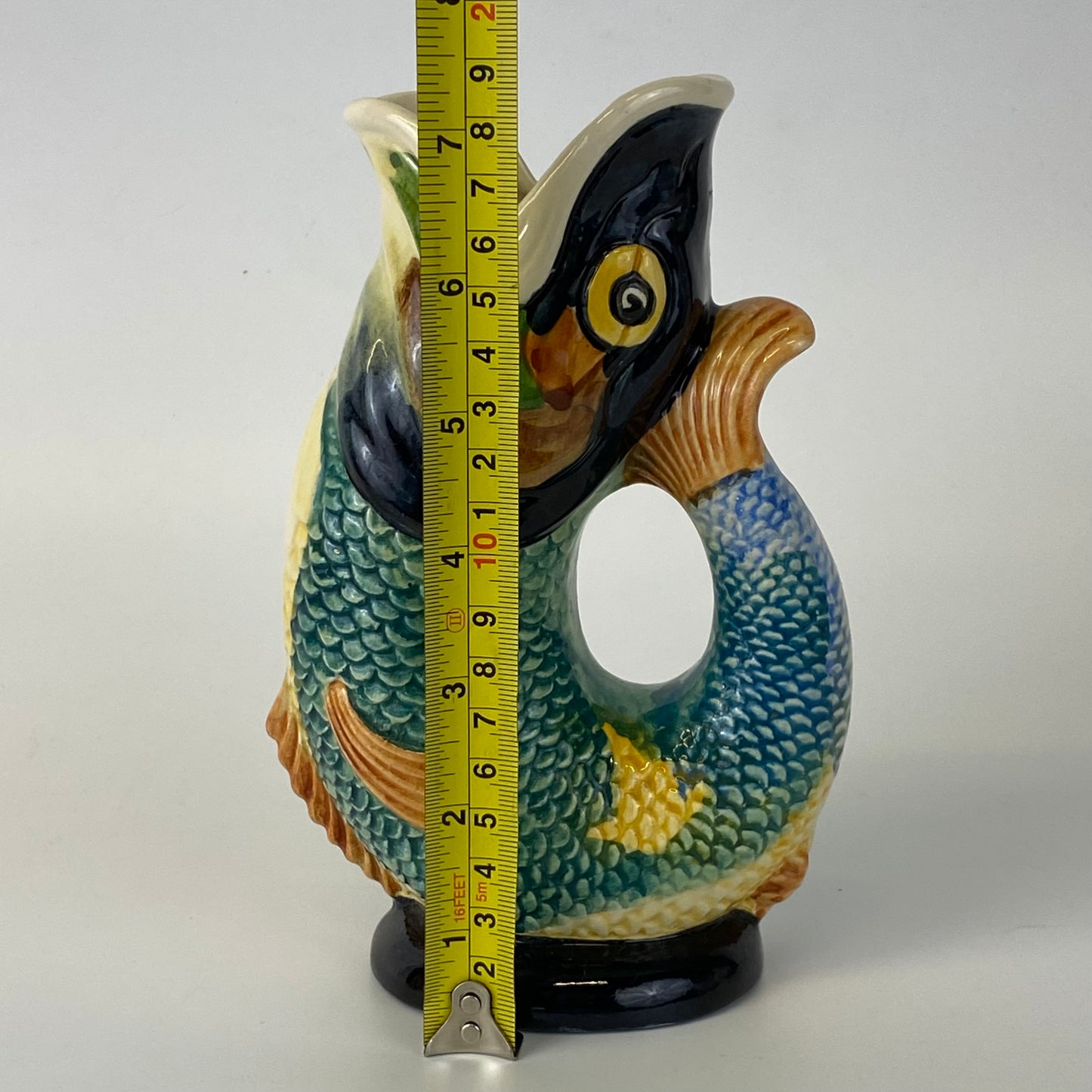 1950s Dartmouth Devon Pottery Vintage Fish Gluggle Jug Rare Multicoloured Pottery