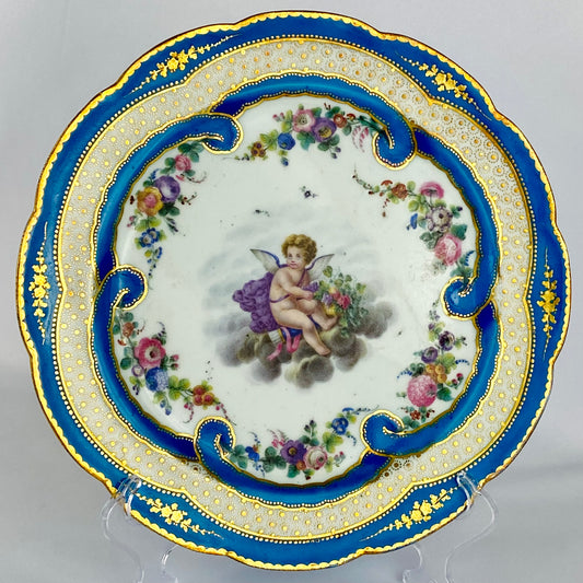 18thc Antique Sevres French Porcelain Plate 24.5cm Cherub Gold Gilt