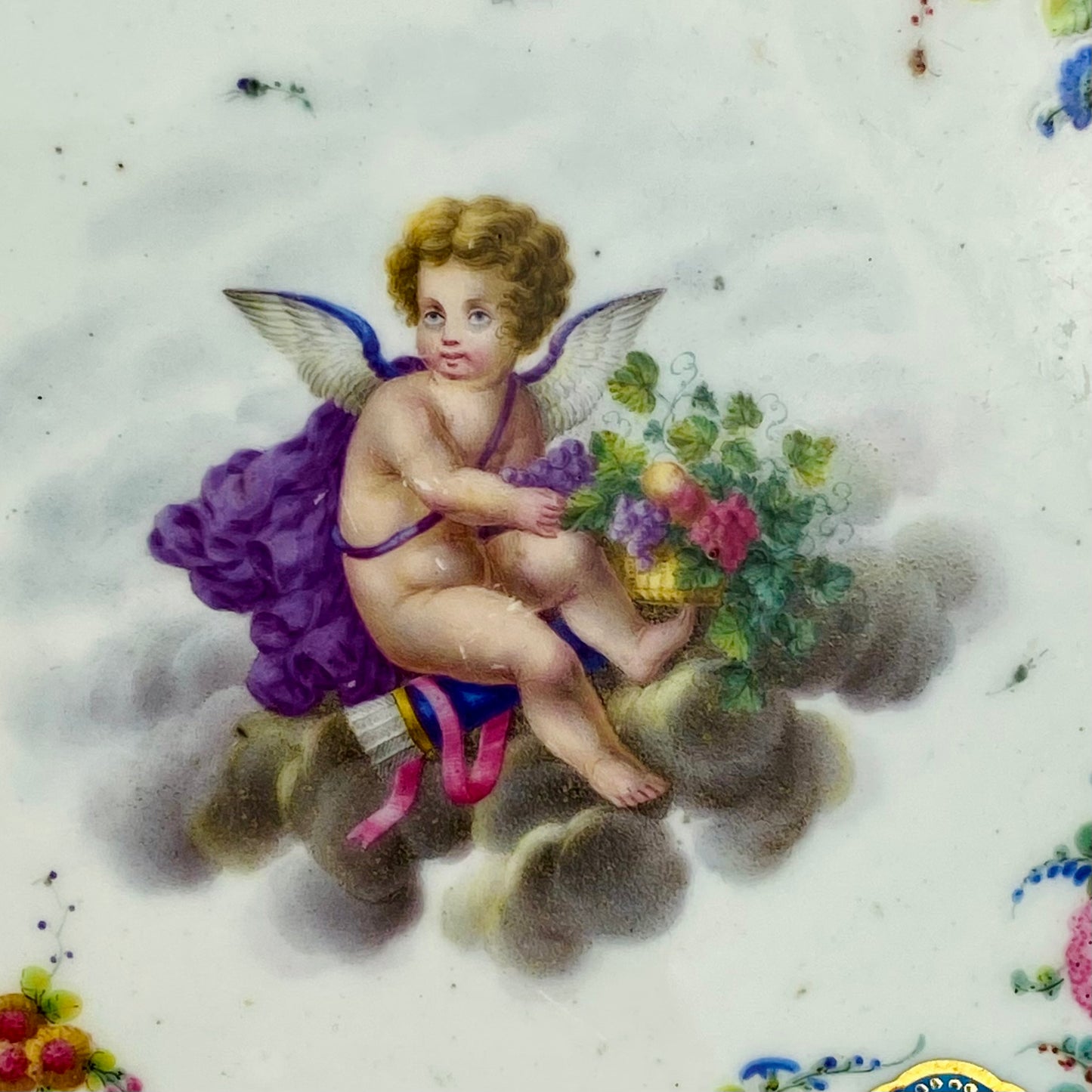 18thc Antique Sevres French Porcelain Plate 24.5cm Cherub Gold Gilt